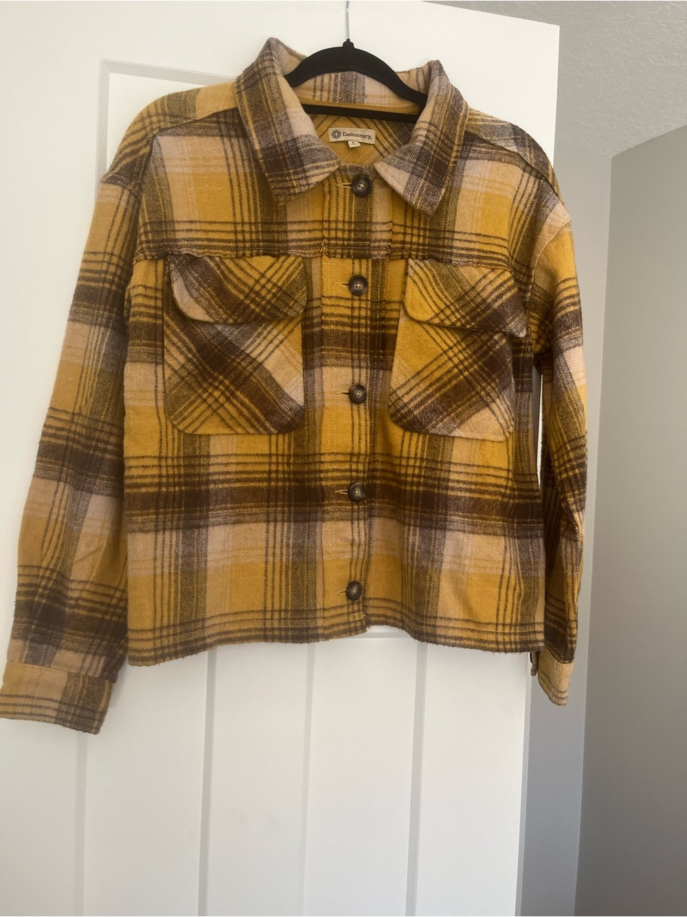 Democracy Yellow Plaid Button-Up Jacket - Picture 1 of 4